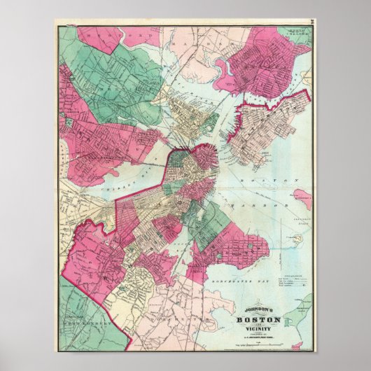 Vintage City Map of Boston 1870 Poster (Vorne)