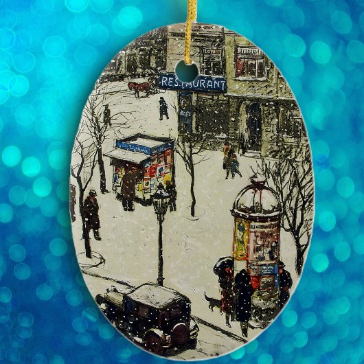 Vintage City Street Winterlandschaft Keramikornament
