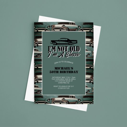 Vintage Classic Cars 50. Geburtstag Einladung