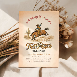 Vintage Classic First Rodeo Cowboy 1. Geburtstag Einladung