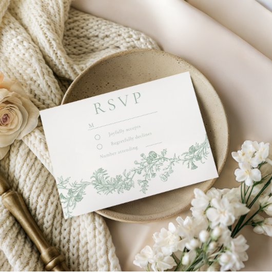 Vintage Classic Sage Floral Wedding  RSVP Karte