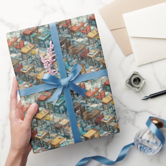 Vintage Classroom Desks Back to School Pattern Geschenkpapier (Schenken)