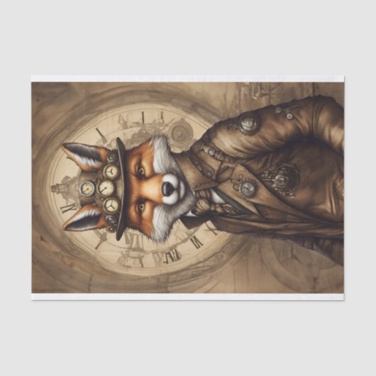 Vintage Classy Steampunk Fuchs Seidenpapier (Vorderseite)