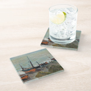 Vintage Claude Monet Fischerboote Glasuntersetzer