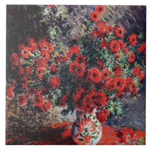 Vintage Claude Monet Rote Chrysanthemen Fliese