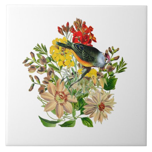 Vintage Clematitis-Blume mit Songbird-Dekorative Fliese (Vorderseite)