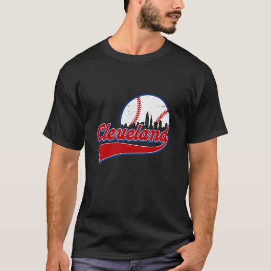 Vintage Cleveland City Downtown Skylines Baseball T-Shirt (Vorderseite)