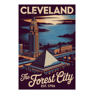 Vintage Cleveland Ohio Forest City Retro Reise Poster