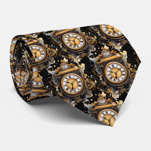 Vintage Clock Face Steampunk Neck Tie Krawatte (Gerollt)