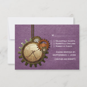 Vintage Clock Response Card, Lila RSVP Karte