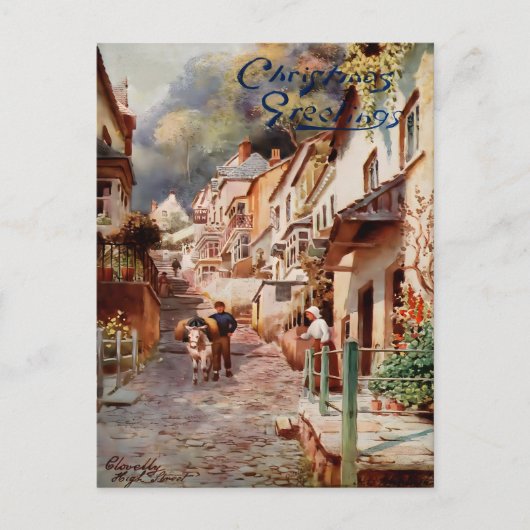 Vintage Clovelly High Street Christmas Postkarte (Vorderseite)