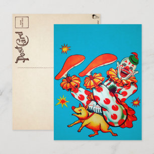 Vintage-Clown auf einem Schwein reitend Postkarte