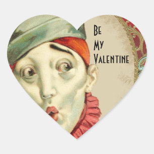 Vintage Clown-Ausdruck zum Valentinstag Herz-Aufkleber
