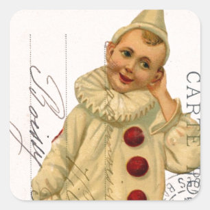 Vintage Clown-Postkarte Digitale Kunst Quadratischer Aufkleber