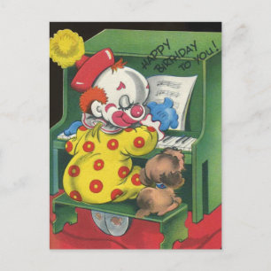 Vintage Clown und Hund singen Happy Birthday Postkarte