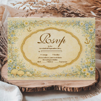 Vintage Coastal Daisy Quinceañera RSVP Karte