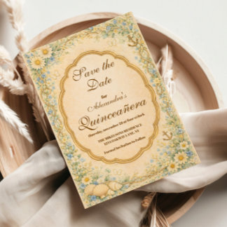 Vintage Coastal Daisy Quinceañera Save The Date