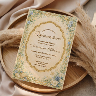 Vintage Coastal Garden Quinceañera Einladung