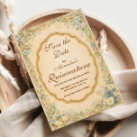 Vintage Coastal Garden Quinceañera Save The Date<br><div class="desc">A romantic coastal garden design featuring delicate wildflowers,  seashells,  starfish,  and soft seaside greenery surrounding an elegant ornate frame. The watercolor florals and warm antique parchment background create a timeless aesthetic inspired by vintage botanical prints and coastal charm. Perfect for an elegant celebration with a refined seaside atmosphere.</div>