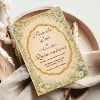 Vintage Coastal Garden Quinceañera Save The Date