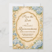 Vintage Coastal Hydrangea Quinceañera Save The Date (Vorderseite)
