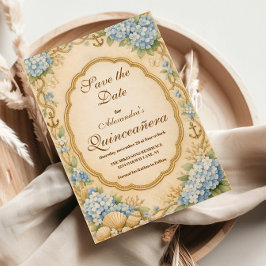 Vintage Coastal Hydrangea Quinceañera Save The Date