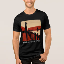 Vintage Coastal Lighthouse Silhouette Retro Art Tri-Blend Shirt