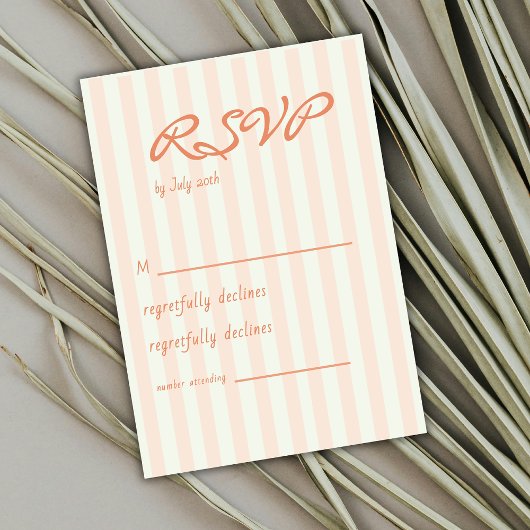 Vintage Coastal Minimal Peach Stripes Wedding RSVP Karte