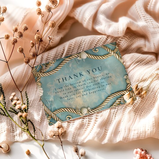 Vintage Coastal Rope Ocean Wedding Dankeskarte