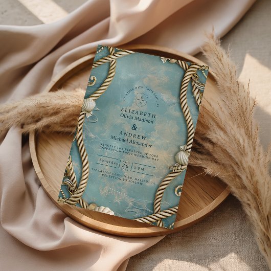 Vintage Coastal Rope Ocean Wedding Einladung