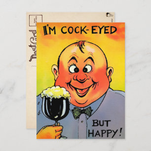 Vintage Cock-Mit Augen Drink Postkarte