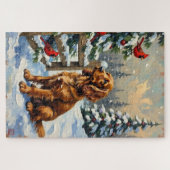 Vintage Cocker Spaniel and Cardinals Christmas Puzzle (Horizontal)