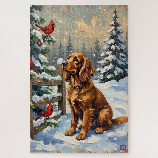 Vintage Cocker Spaniel and Cardinals Christmas Puzzle (Vertikal)