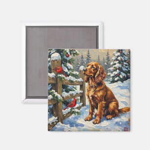 Vintage Cocker Spaniel und Kardinals Weihnachten Magnet