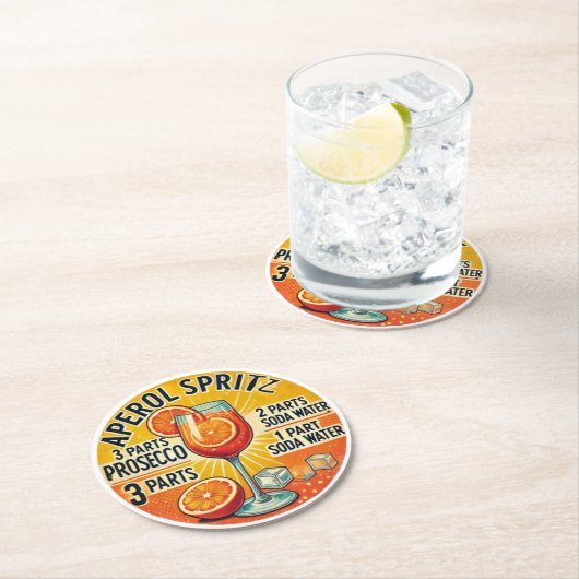 Vintage cocktail Aperol Spritz Runder Pappuntersetzer (Vor Ort)