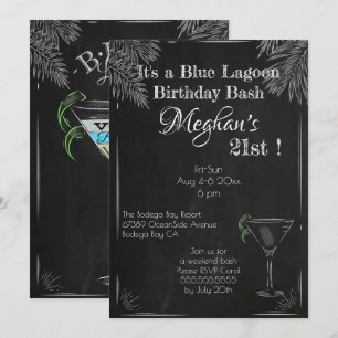 Vintage-Cocktail Blue Lagoon Geburtstagsfeier Einladung