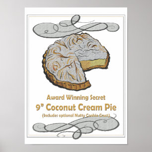 Vintage Coconut Cream Pie Recipe Poster