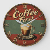 Vintage Coffee Bar Große Wanduhr (Vorderseite)