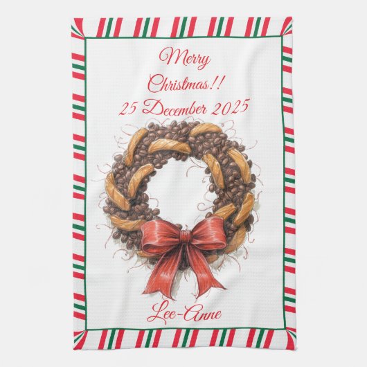 Vintage Coffee Beans & Biscuits wreath Geschirrtuch (Vertikal)