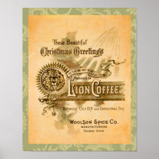 Vintage Coffee Christmas Label Print Poster