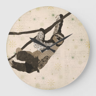 Vintage Coffee & Cream Sloth Clock Große Wanduhr