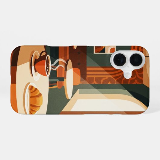 Vintage Coffee & Croissant iPhone 16 Hülle (Rückseite (Horizontal))