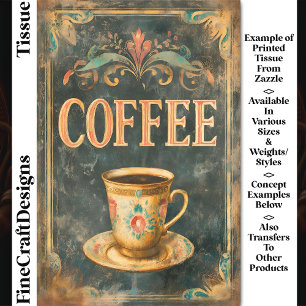 Vintage Coffee & Floral Cup Schild DP6 Decoupage Seidenpapier