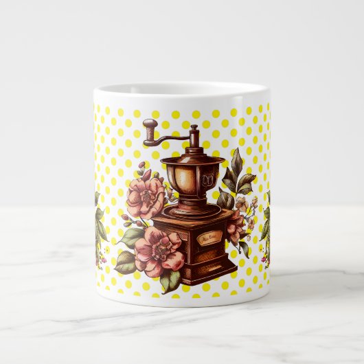 Vintage Coffee Grinders Yellow Polka Dots Jumbo-Tasse (Vorderseite)