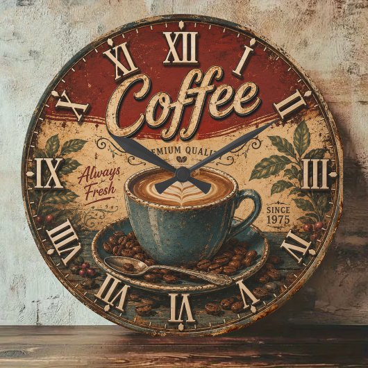 Vintage Coffee Große Wanduhr