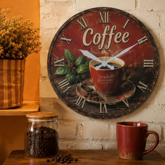Vintage Coffee Große Wanduhr