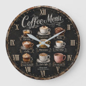 Vintage Coffee Menu Große Wanduhr (Vorderseite)