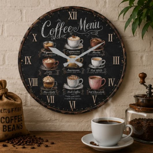 Vintage Coffee Menu Große Wanduhr