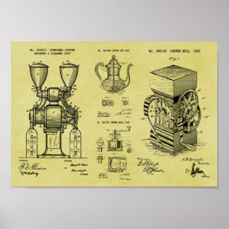 Vintage Coffee Patent Print Poster Combination
