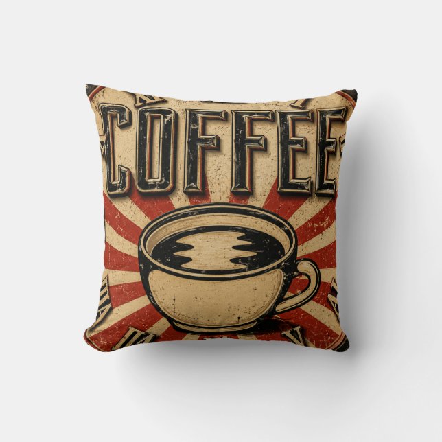 Vintage Coffee Retro Kissen (Vorderseite)